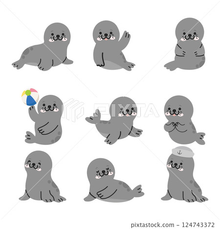 Cute Seal animals cartoon set 124743372