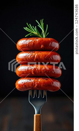 Artisanal Charcuterie Elegance A Vertical Symphony of Glazed Sausages Adorned with Aromatic Rosemary on Vintage Cutlery Artisanal Charcuterie Elegance A Vertical Symphony of Glazed Sausages Adorned with Aromatic Rosemary on Vintage Cutlery 124743686
