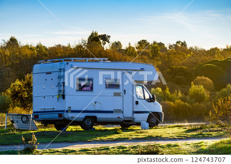 Camper rv camping on nature in Portugal 124743707