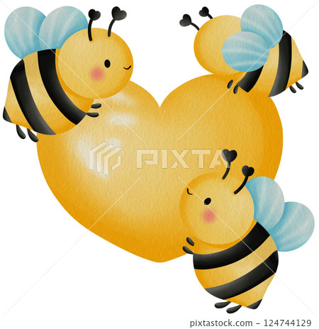 Bee Clipart png, HoneyBee Watercolor Clipart, Kawaii Cartoon Character Hand Painting png, Spring clipart. 124744129