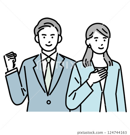 men and women wearing suits 124744163