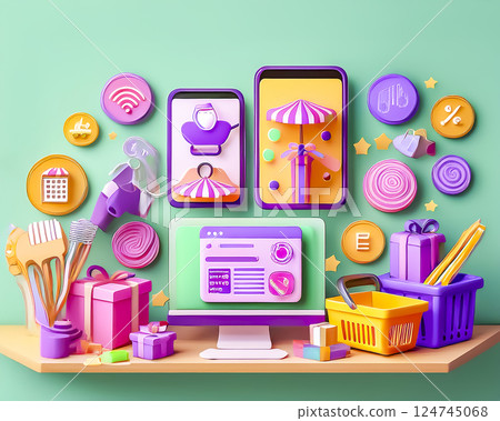 Online shopping image material 124745068