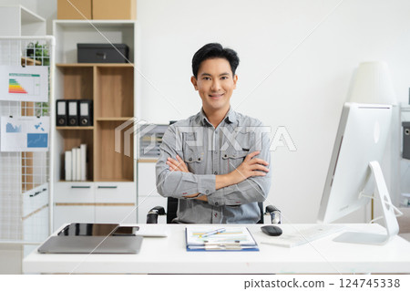 Mature successful confident mature businessman leader looking at camera in office. 124745338