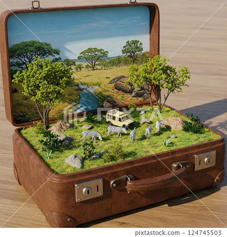 Portable Escapes Miniature Travel Destinations Nestled Within A Retro Classic Luggage 124745503