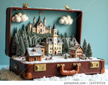 Portable Escapes Miniature Travel Destinations Nestled Within A Retro Classic Luggage 124745526