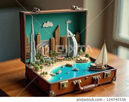 Portable Escapes Miniature Travel Destinations Nestled Within A Retro Classic Luggage 124745536
