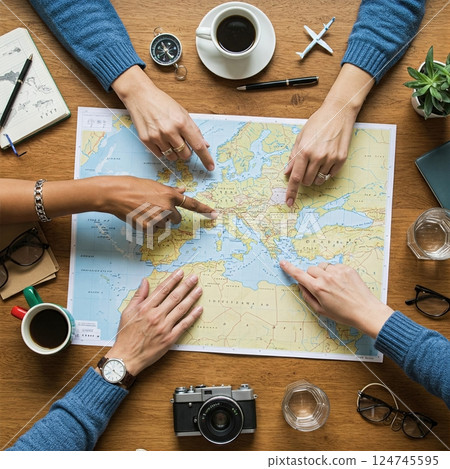 Adventures Await The Intimate Moment of Collaborative Journey Planning Across world Landscapes 124745595