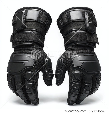 Innovative motorcycle gloves with advanced protective design for cyberpunk style and tactical applications 124745820