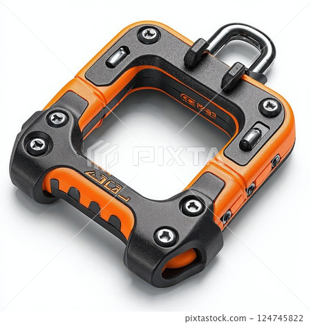 Innovative orange and black bicycle lock with modern design and security features for urban commuters 124745822