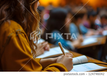 Close up, concept of students studying in a classroom lecture 124746042