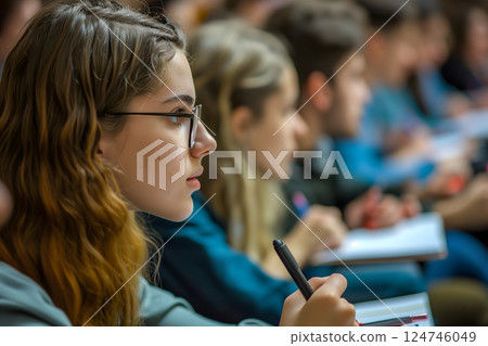 Close up, concept of students studying in a classroom lecture 124746049