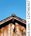 Wooden rooftop with an horse statue and sky.l 124746367