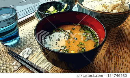 A simple meal of rice and miso soup 124746380