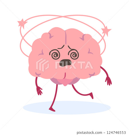 Cute Dizzy Brain Character Feeling Dizzy Vector Illustration 124746553