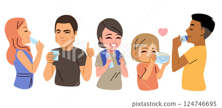 Drinking Healthy Water People Character Vector Illustration 124746695