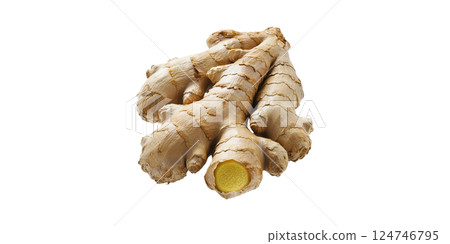 Fresh Ginger Root. Culinary Ingredient And Herbal Remedy For Health Benefits Isolated On Transparent Background 124746795