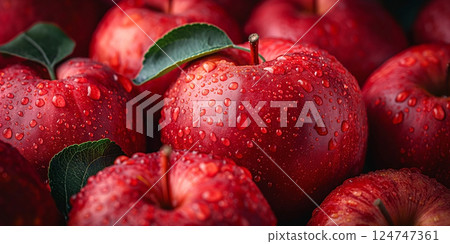 fresh ripe red apples with leaves fresh ripe red apples with leaves 124747361