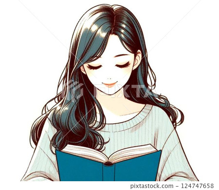 A woman reading a book A woman reading a book 124747658