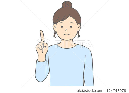 Illustration of a woman pointing up (explanatory pose) Illustration of a woman pointing up (explanatory pose) 124747978