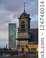 Evening in Brussels. Belgium. The clock tower of the church of Saints John and Stephen the Minimes aka the Church of the Minimes near Athenee Robert Catteau 124748014