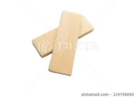 A wafer biscuit sticks isolated on a white background. A wafer biscuit sticks isolated on a white background. 124748098