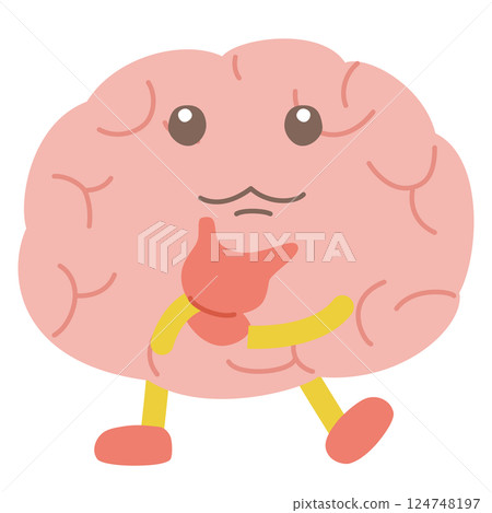 Illustration of a brain character thinking with his head facing upwards 124748197