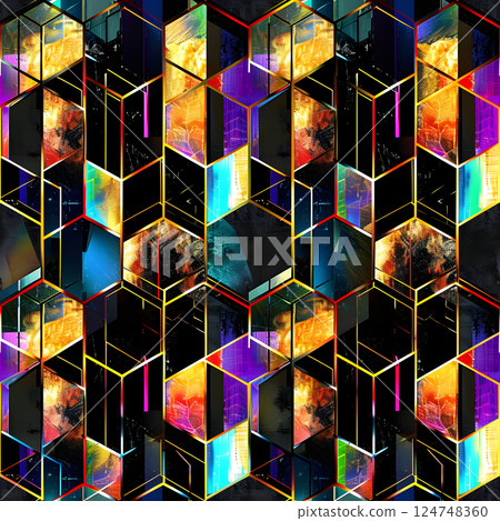 seamless texture and full-frame background of colorful glass mosaic triangular tiles 124748360