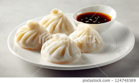 Juicy xiaolongbao served in a bowl 124748369