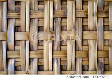 flat full-frame seamless texture of wicker bamboo wall 124748388