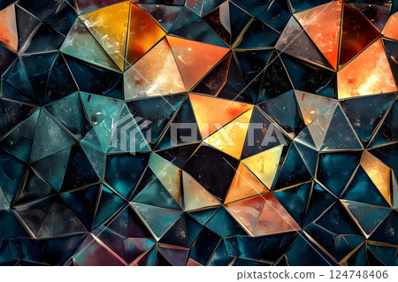 seamless texture and full-frame background of colorful glass mosaic triangular tiles 124748406