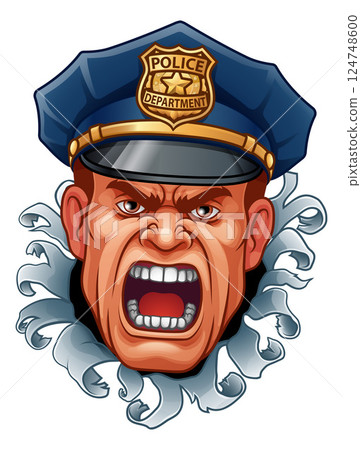 Police Man Policeman Cop Angry Mascot Cartoon 124748600