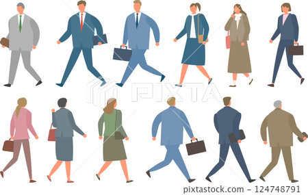 Illustration set of people walking in business situations 124748791
