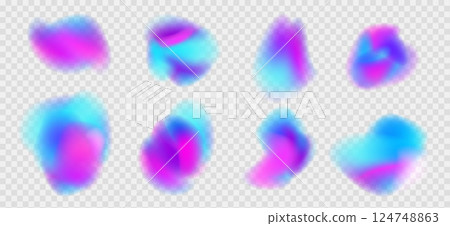Irregular gradient shapes set. Vector neon organic liquid splashes. Glow bright blobs with translucent forms. Uneven modern retrofuturistic y2k figures. Colorful fluorescent spots with gradation 124748863