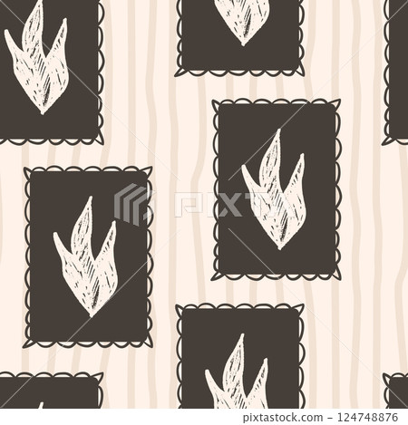 Grass seamless pattern. Linocut block print floral stencil on vintage frames allover background. Rectangle marker drawn repeat cover. Vector hand drawn monochrome spring motif Grass seamless pattern. Linocut block print floral stencil on vintage frames allover background. Rectangle marker drawn repeat cover. Vector hand drawn monochrome spring motif 124748876