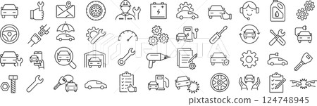 Set of monochrome line icons about car service in vector 124748945