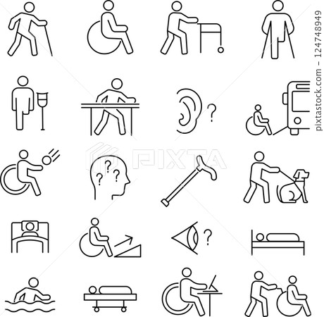 Pictogram set for people with disabilities and caregivers Pictogram set for people with disabilities and caregivers 124748949