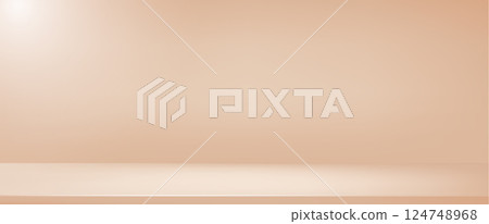 Studio beige gradient background. Light neutral wall product room. Minimal peach pastel table scene. Empty desk stage for beauty cosmetic presentation. Vector illustration. Banner template 124748968