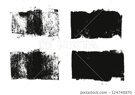 Thick streaks text box tag. Grunge brush paint stokes. Brayer ink black wide lines. Smudged paint rolled stripe stamps set. Chalk dust underlines Vector smear labels banners on white background 124748970