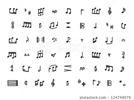 允許線編輯的向量資料。各種手繪音符符號的單色圖示集，也可用於漫畫 124749078