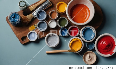Artist Paint and Brush Still Life Artist Paint and Brush Still Life 124749374