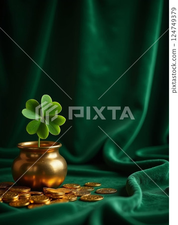 Boiler with gold and clover - a symbol of good luck 124749379
