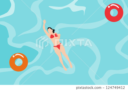 Illustration of a woman relaxing in the pool on holiday 124749412