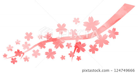 插畫材料：櫻花枝，手繪，粉紅色，水彩 124749666