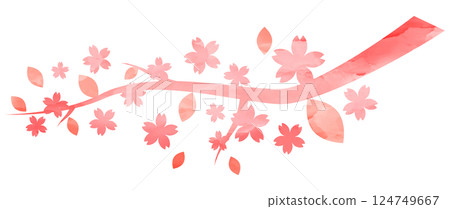 插畫材料：櫻花枝，手繪，粉紅色，水彩 124749667