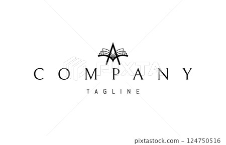 Vector logo featuring an abstract image of an open book against the background of the letter A. 124750516