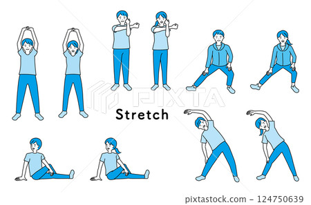 Set of people doing stretching Set of people doing stretching 124750639