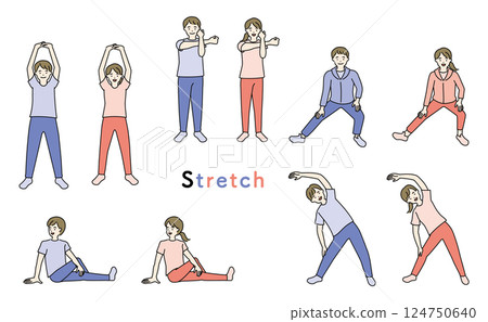 Set of people doing stretching 124750640