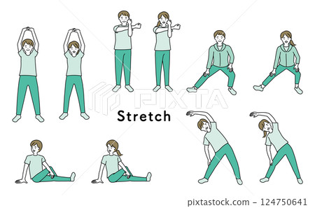 Set of people doing stretching Set of people doing stretching 124750641