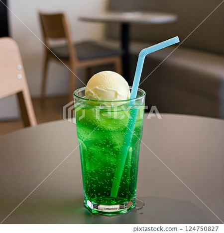 香草冰淇淋和甜瓜汽水 124750827