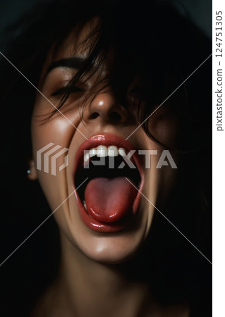 Open mouth young woman with Wet Hair. Beautiful sexy girl 124751305